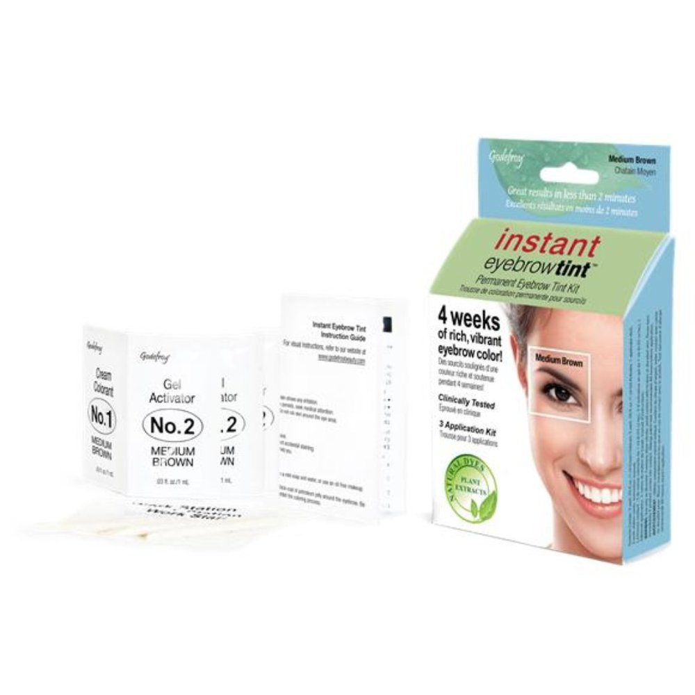 Godefroy Instant Eyebrow Tint, 3 application kit, Medium Brown
